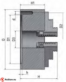 Габаритные и присоединительные размеры четырехкулачкового токарного патрона Optimum 125 мм фото №2 патрон Optimum CI4P ø 125 мм фото №2