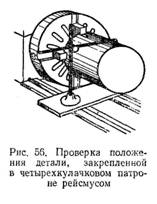 проверка положения детали закрпленной в четырехкулачном патроне рейсмусом